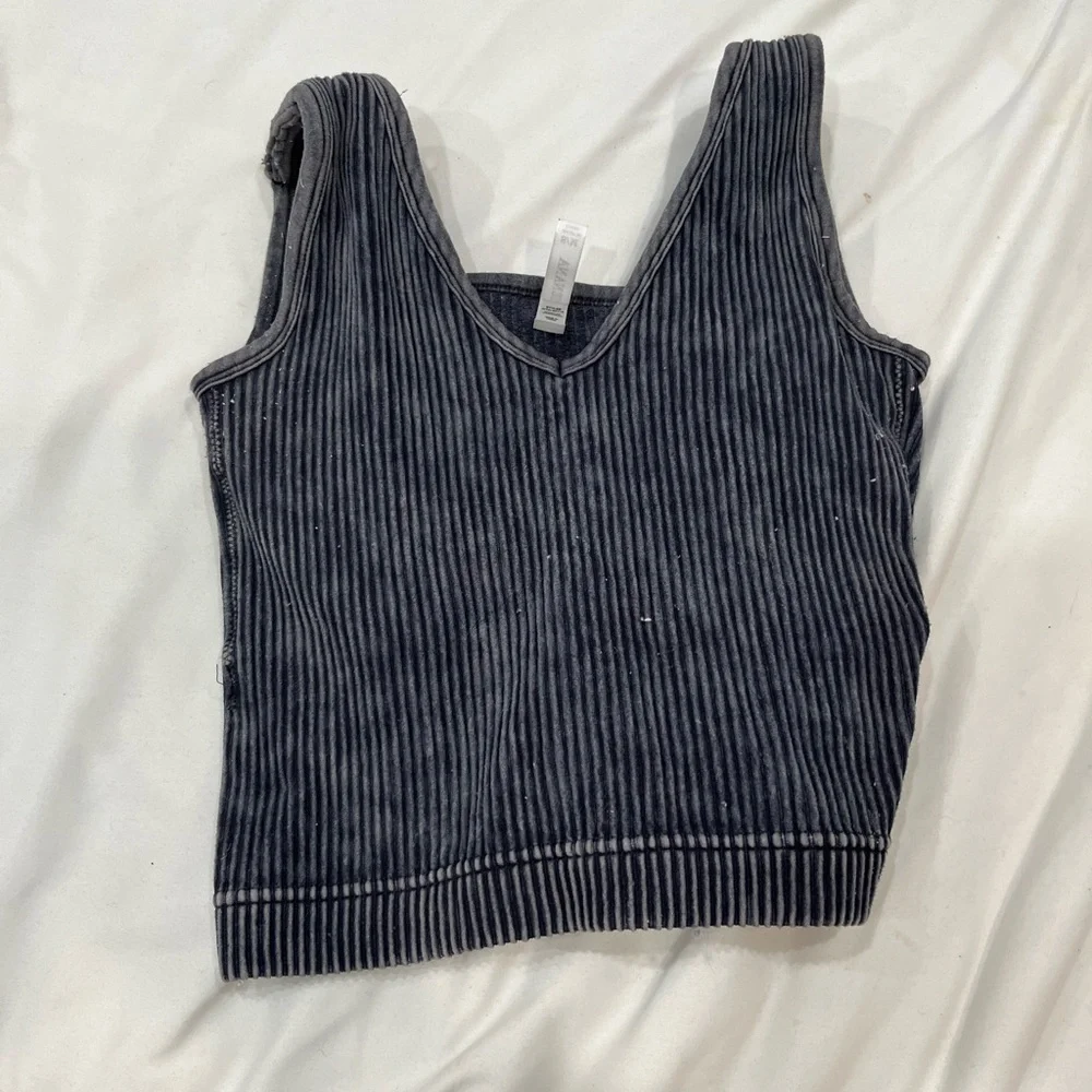 Zenana Outfitters Charcoal Pinstripe Tank Top - Picture 1 of 8